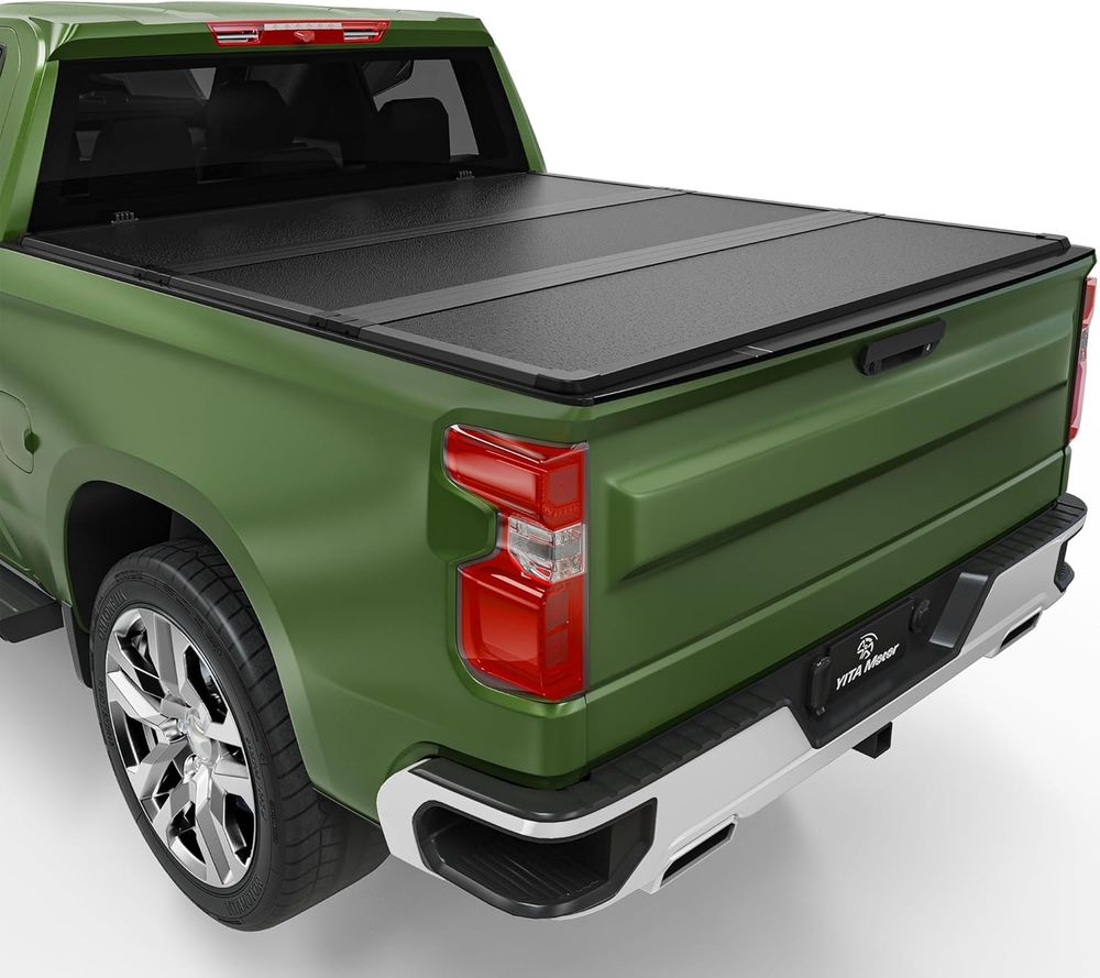 Silverado 1500 tonneau cover, Sierra truck bed cover, 6.6 ft hard tri-fold cover, YITAMOTOR Silverado bed cover, FRP tonneau cover GMC Sierra, 2500HD truck bed cover, 3500HD tonneau cover, fleetside bed lid, weatherproof tri-fold cover