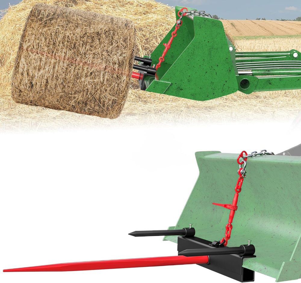 hay bale spear, hay spear attachment, bale spear attachment, tractor hay spear, skid steer hay spear, front loader hay spear, hay bale fork, round bale spear, hay bale mover, 3000 lb hay spear, universal hay spear attachment, tractor loader attachment, skid steer attachments, front loader attachments, farm equipment attachments, agricultural attachments, livestock equipment, pasture equipment, tractor implements, bale handling equipment, 39 inch hay spear, hay spear sleeve, stabilizer spear, heavy duty hay spear, YITAMOTOR hay spear