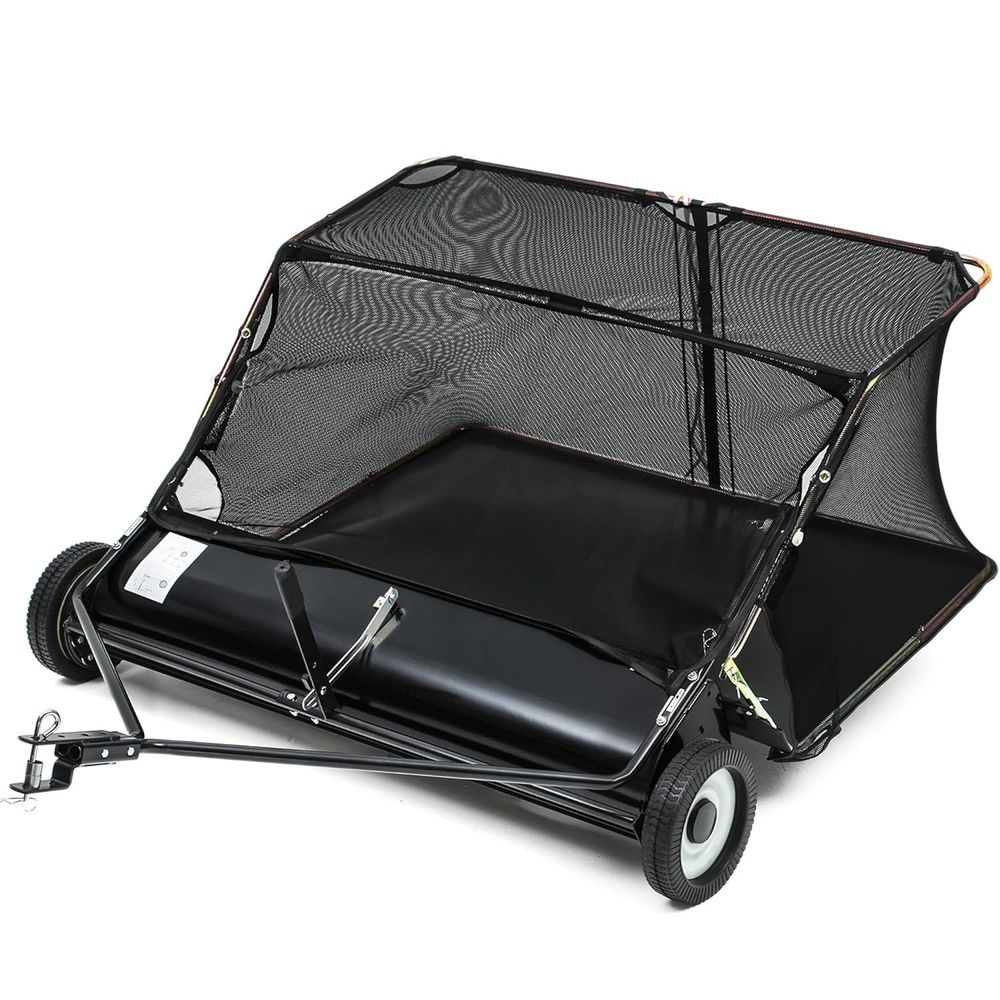 50 inch commercial lawn sweeper, 25 cubic foot leaf collector, landscaping grade grass catcher, tractor tow behind sweeper, YITAMOR pro sweeper, branch resistant lawn net, adjustable brush sweeper
