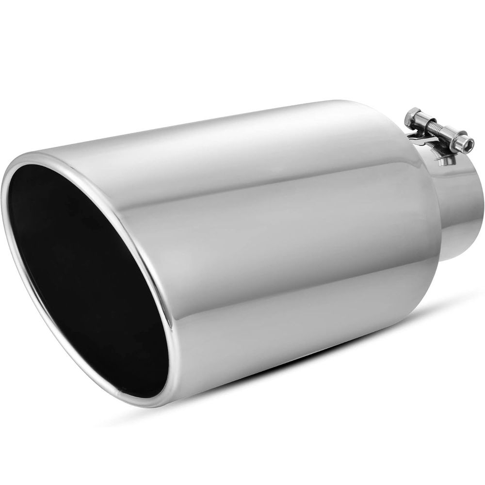 YITAMOTOR Chrome Exhaust Tip 4 Inch Inlet, 4" Inlet 7" Outlet 15" Overall Length Stainless Steel Diesel Exhaust Tail Tip for 4" Outside Diameter Tailpipe, Rolled Angle Cut, Polished, Bolt On