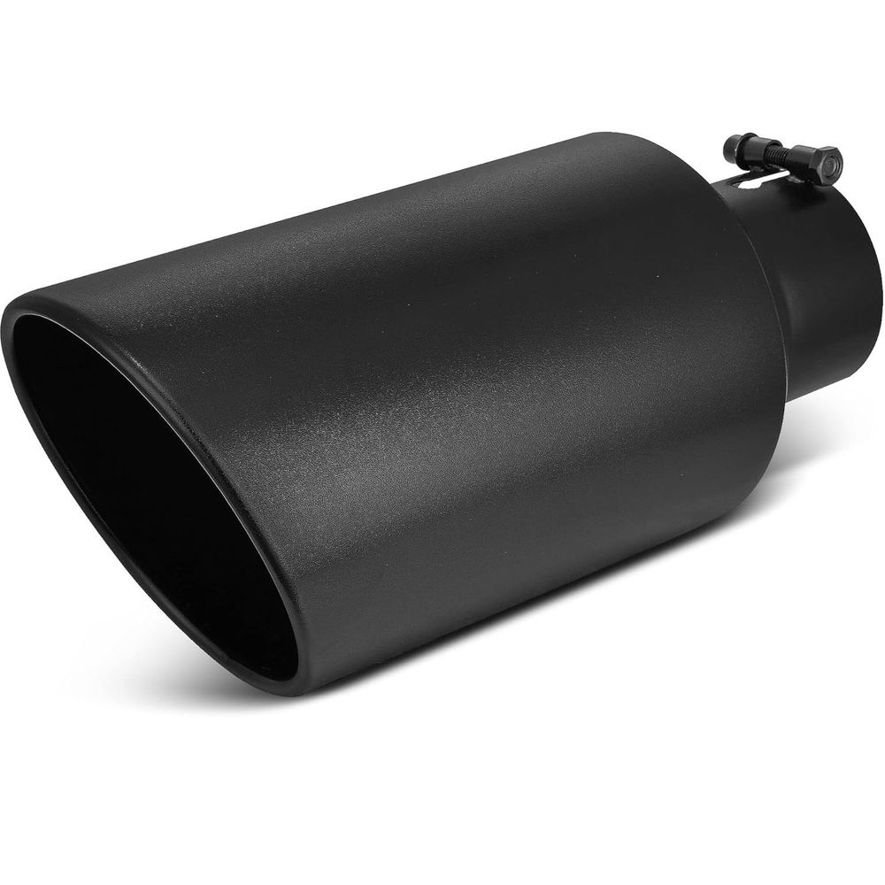 YITAMOTOR 4 Inch Inlet Exhaust Tip, 4" Inlet 7" Outlet 15" Overall Length Stainless Steel Diesel Exhaust Tail Tip for 4" Outside Diameter Tailpipe, Black Powder Coated, Rolled Angle Cut, Bolt On