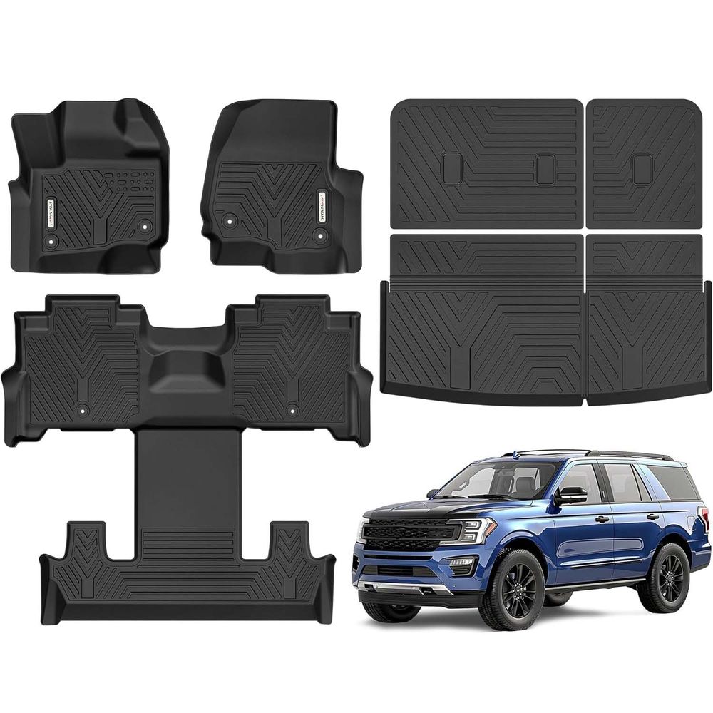YITAMOTOR Ford Expedition floor mats, 2018-2024 Expedition all-weather mats, TPE waterproof SUV liners, custom-fit back seat protector, non-MAX Expedition accessories, heavy-duty truck floor mats, anti-slip cargo liner