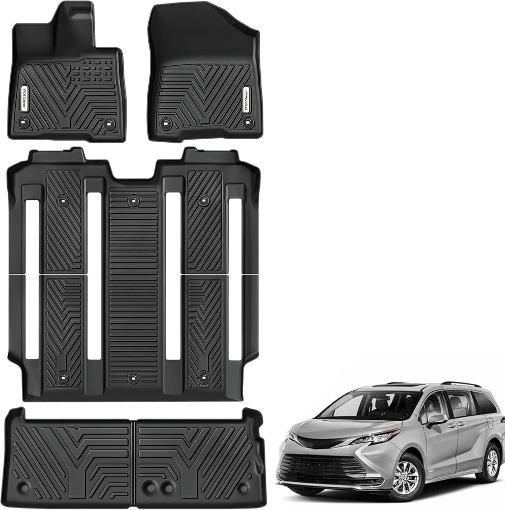 YITAMOTOR Toyota Sienna floor mats, all-weather car liners 2021-2025, TPE floor mats for Sienna, 7-seat Sienna trunk liner, custom fit Sienna floor mats, waterproof car mats, 1st/2nd/3rd row liners, Toyota Sienna accessories, durable TPE liners, spill-proof floor protection