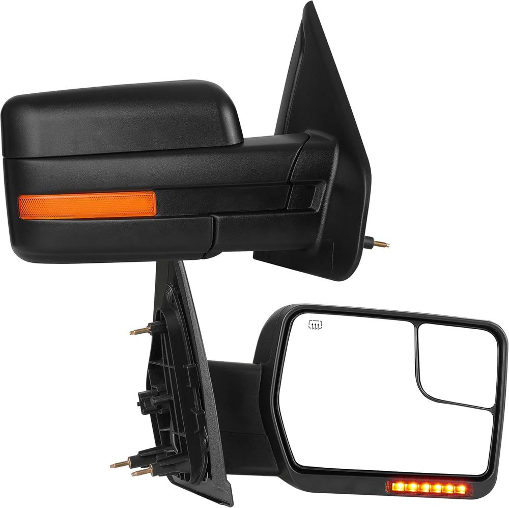 YITAMOTOR Ford F150 mirrors, F150 towing mirrors, 2007-2014 F150 mirror upgrade, power heated tow mirrors, dual LED turn signal mirrors, truck puddle light, black tow mirrors, Ford F150 replacement mirrors, aftermarket truck mirrors, side mirror with defrost