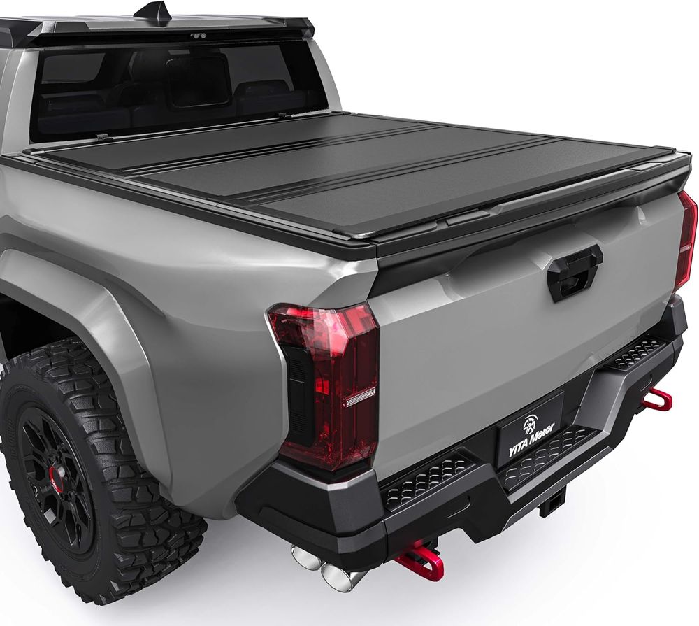 Tacoma tonneau cover, hard tri-fold cover, 2024 Tacoma accessories, 6 ft bed cover, low profile truck cover, deck rail system cover, YITAMOTOR, adjustable latches