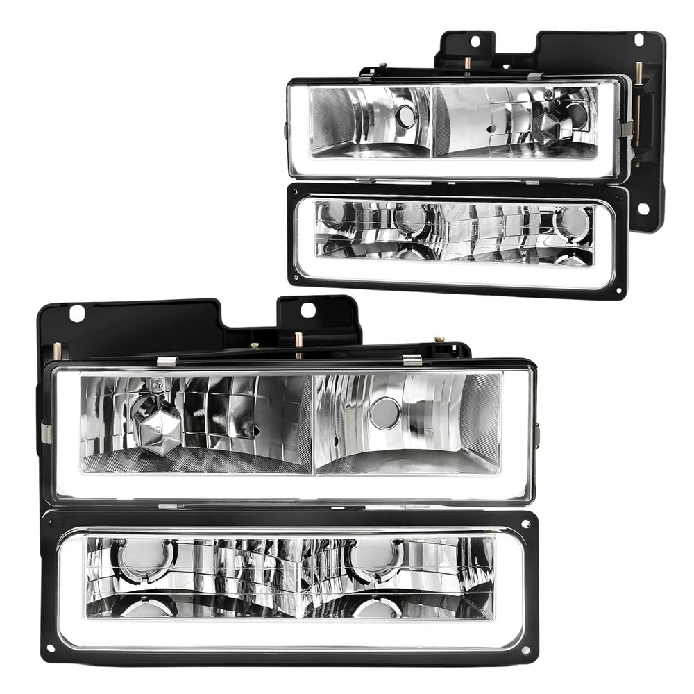LED Headlights Assembly Compatible with 1990-1999 Chevy C/K 1500 2500 3500 / Suburban/Tahoe/GMC Yukon Headlamp w/Daytime Running Light