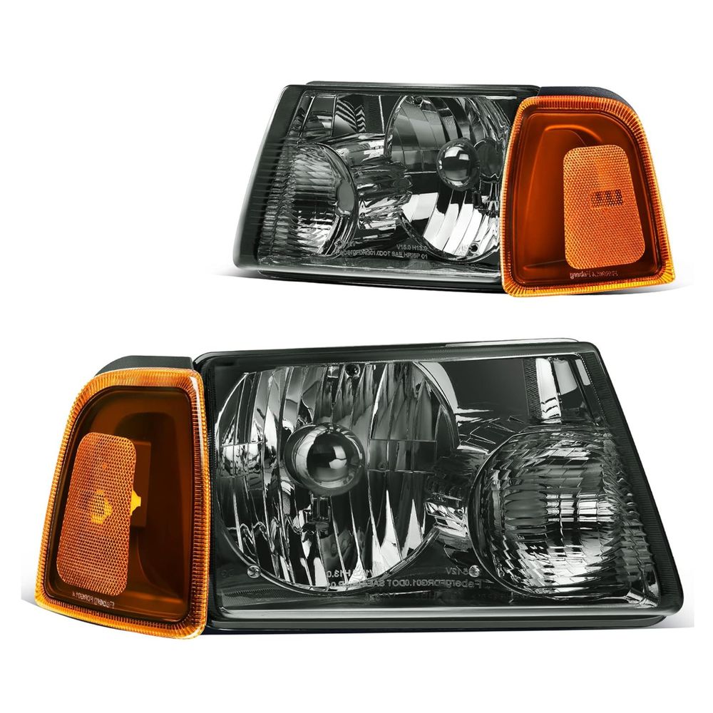 Headlight Assembly For 2001-2011 Ford Ranger Chrome Smoke Lens Corner Headlamps