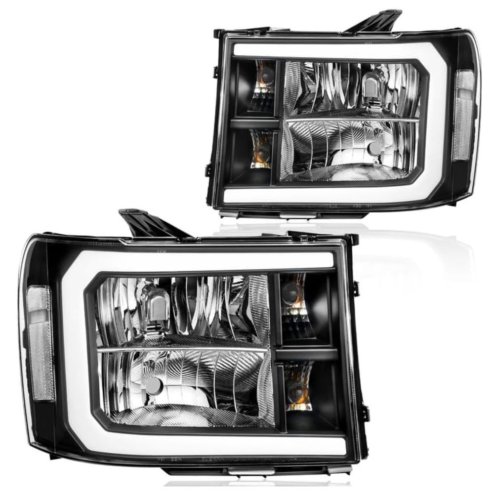 For 2007-2013 GMC Sierra 1500 2500HD 3500HD LED DRL Black Headlights Lamp Pair