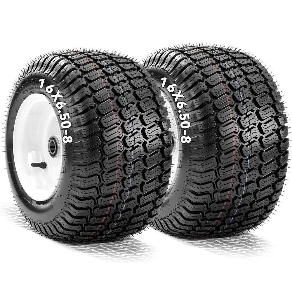16x6.50-8 flat free tires, lawn mower wheel assemblies, 4 ply front tires, 3 inch centered hub, 3/4 inch bushings, riding mower tires, YITAMOTOR