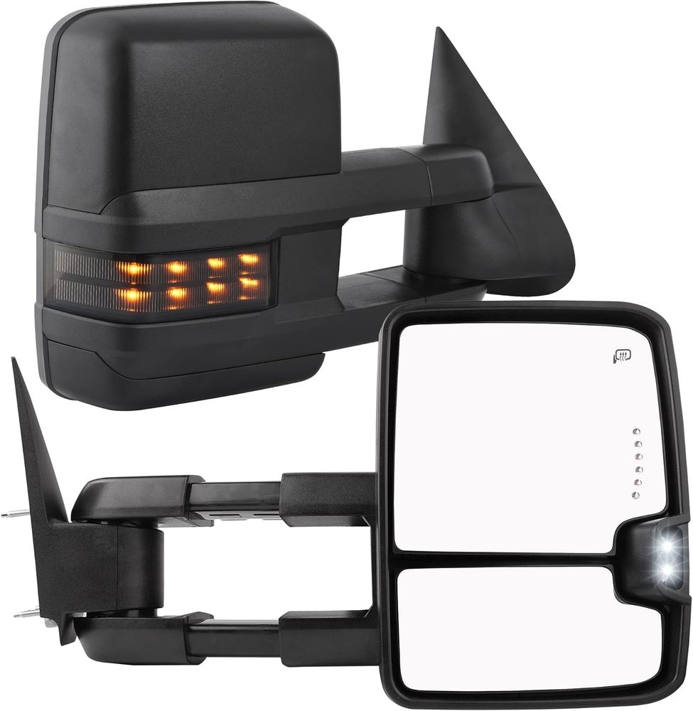 YITAMOTOR® Towing Mirrors Compatible with Chevy Silverado Tahoe Suburban Avalanche GMC Sierra Yukon Cadillac Escalade 2003-2006 Power Heated LED Signal Lamp Clearance Light Black Pair Mirrors