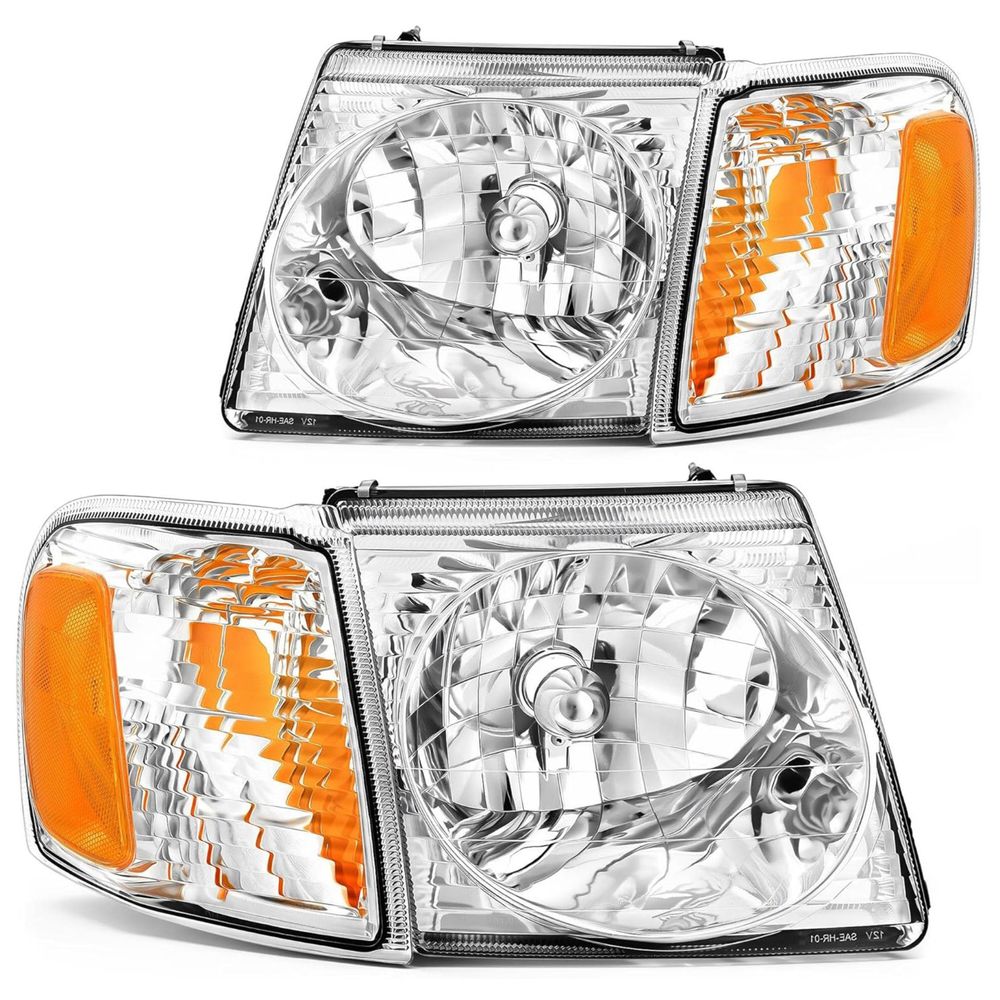Ford Explorer Sport headlights, Explorer Sport Trac headlight assembly, 2001 Ford Explorer Sport headlamps, 2005 Explorer Sport Trac headlights, chrome housing headlights, clear lens headlight replacement, amber reflector headlights, YITAMOTOR headlight kit, OEM style Ford headlights, aftermarket Explorer headlights