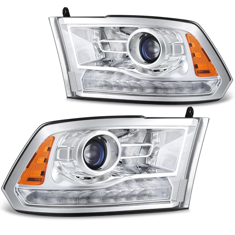 Ram 1500 LED headlights, Dodge Ram headlight assembly, 2009 Ram 1500 headlight replacement, Ram 2500 LED headlamps, Ram 3500 headlights, chrome housing headlights, LED DRL headlights, clear lens headlamps, amber reflector headlights, YITAMOTOR Ram headlights