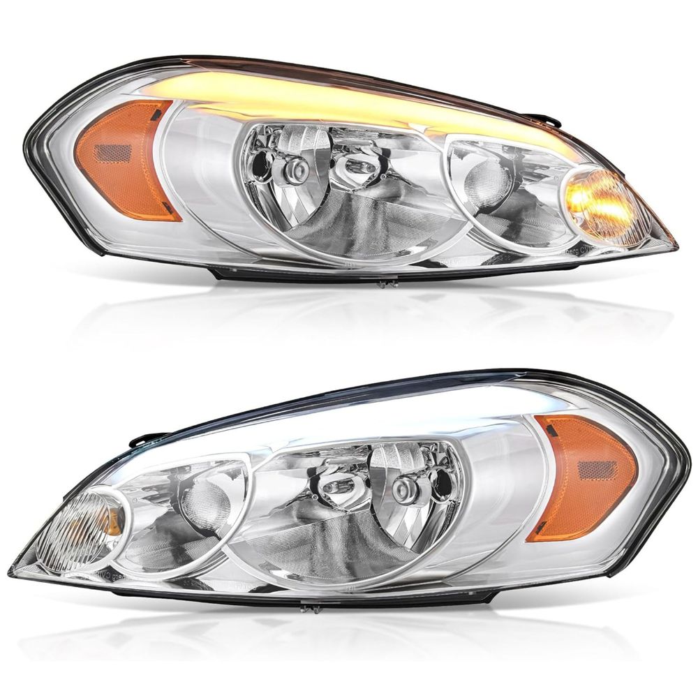 YITAMOTOR headlights, Chevy Impala headlights 2006-2013, Monte Carlo headlights 2006-2007, Impala Limited headlights 2014-2016, chrome housing headlights, DRL headlight assembly, GM sedan lighting, direct fit headlights