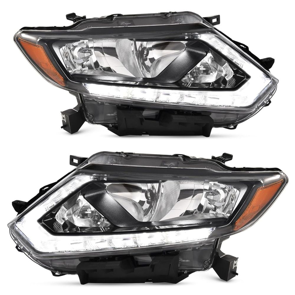 Nissan Rogue LED headlights, 2014 Nissan Rogue headlight assembly, 2015 Rogue headlamp replacement, 2016 Nissan Rogue headlights, black housing headlights, LED DRL headlamps, amber reflector headlights, clear lens headlights, YITAMOTOR Nissan Rogue lights, OEM style replacement headlights
