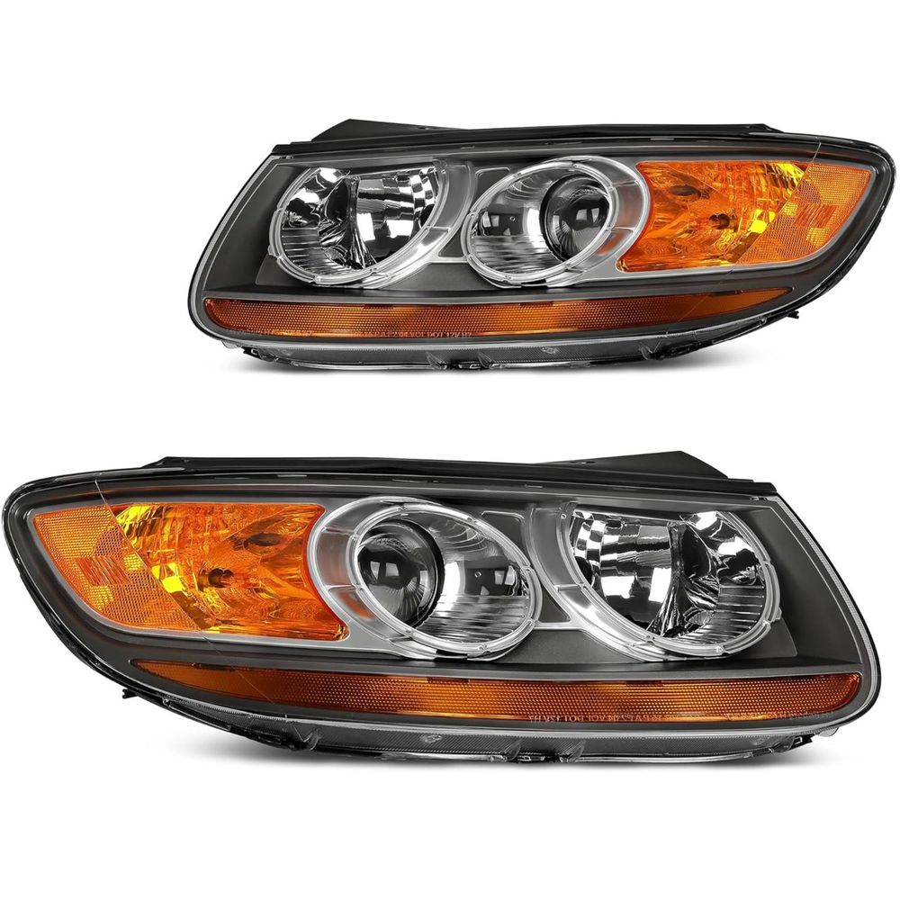 Hyundai Santa Fe headlight assembly, 2007 Santa Fe headlights, 2012 Santa Fe headlamp replacement, 6 pin Santa Fe headlights, black housing headlights, clear lens headlamps, amber reflector headlights, YITAMOTOR Santa Fe lights, OEM style replacement headlights, aftermarket Hyundai headlights