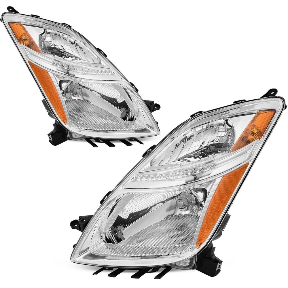 Toyota Prius headlight assembly, 2006 Toyota Prius headlights, 2007 Prius headlamp replacement, 2008 Toyota Prius headlights, 2009 Prius headlight pair, chrome housing headlights, DOT certified headlights, amber reflector headlamps, YITAMOTOR Prius headlights, OEM style replacement headlights