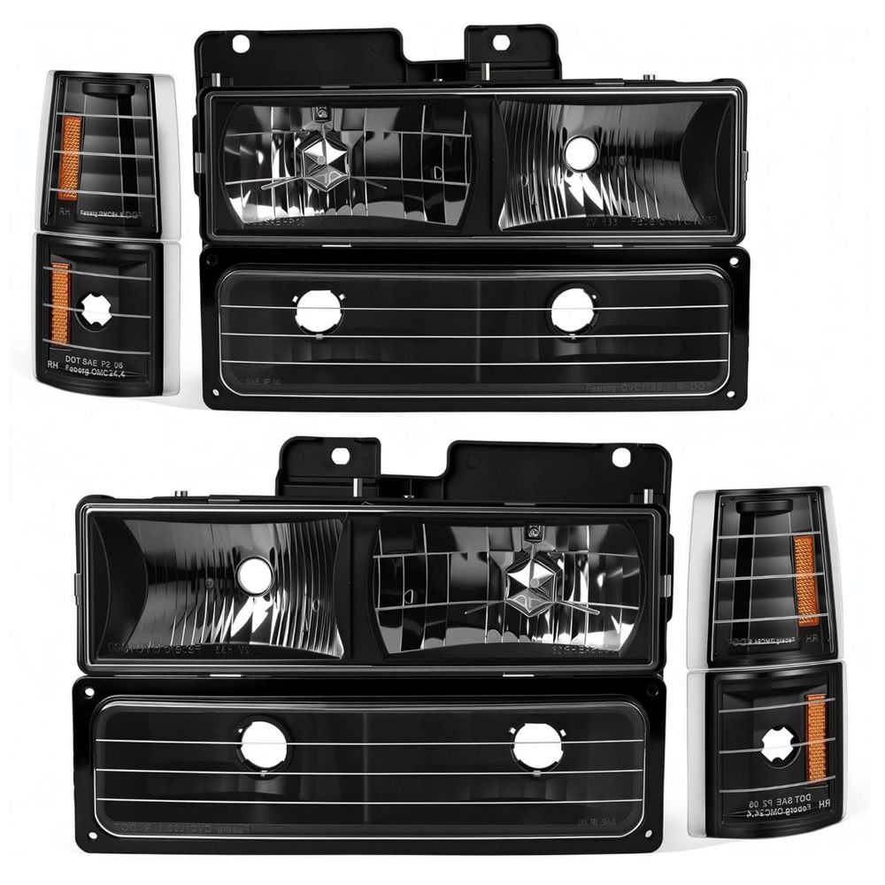 Chevy C/K headlights, 1994 Chevy C1500 headlight assembly, 1999 C3500 headlamp replacement, black housing headlights, amber reflector headlights, Chevy truck corner lights, C/K 1500 headlight kit, OEM style headlamps, YITAMOTOR headlights, aftermarket Chevy truck lights