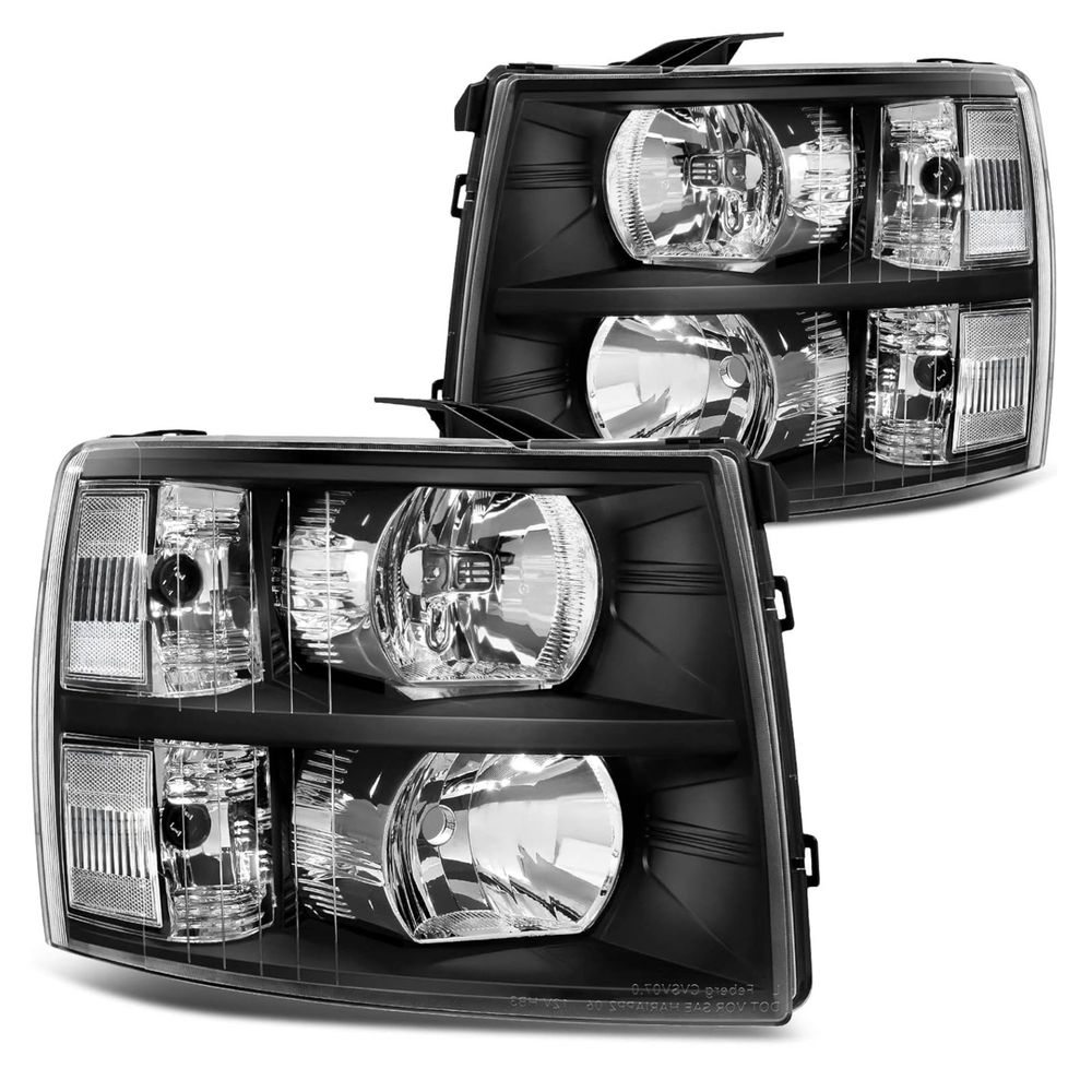 Chevy Silverado headlight assembly, 2007 Silverado 1500 headlights, Silverado 2500HD headlight replacement, Silverado 3500HD headlights, black housing headlights, clear lens headlamps, clear reflector headlights, YITAMOTOR Silverado headlights, OEM style replacement headlights, aftermarket Chevy truck lighting