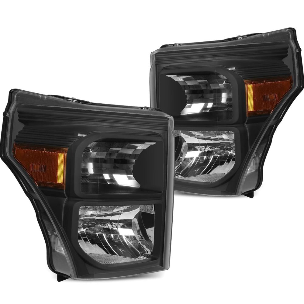 Ford Super Duty headlights, F-250 headlight assembly, F-350 replacement headlights, F-450 headlamps, F-550 Super Duty headlights, black housing headlights, clear lens headlight assembly, amber reflector headlights, YITAMOTOR headlights, OEM style Ford truck lighting