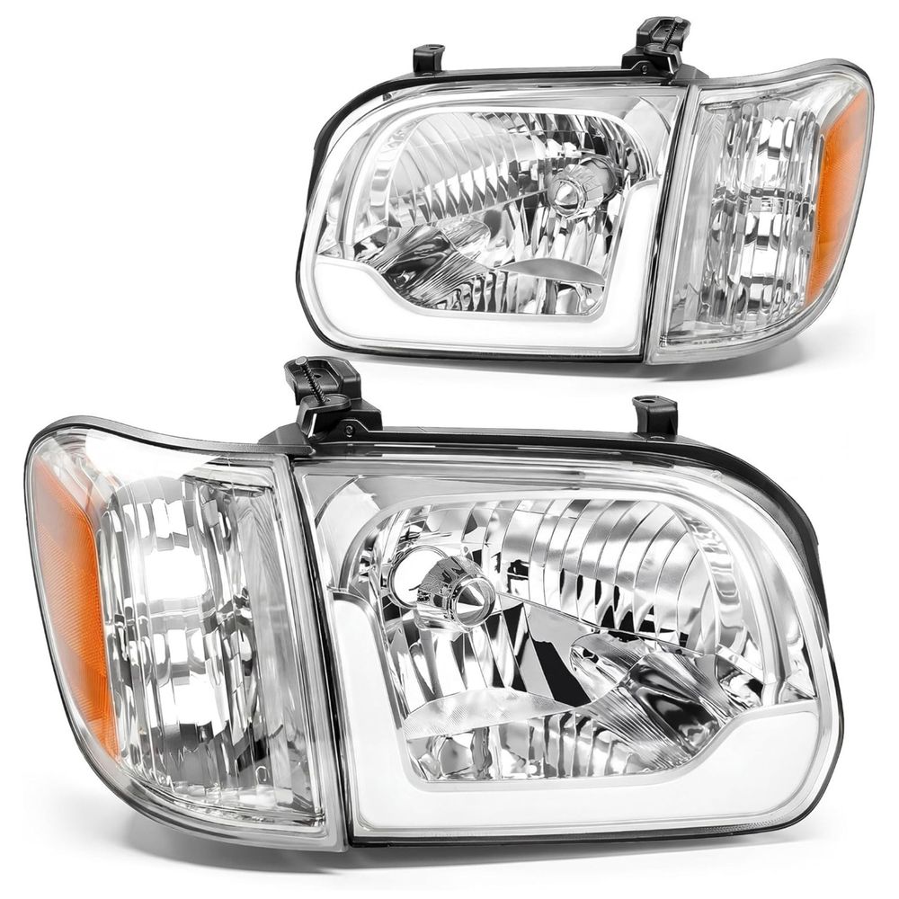 Toyota Tundra LED headlights, 2005 Tundra headlight assembly, 2006 Tundra headlamp replacement, Toyota Sequoia headlights, 2005-2007 Sequoia headlight assembly, chrome housing headlights, LED DRL headlamps, amber reflector headlights, YITAMOTOR Toyota headlights, OEM style replacement lights