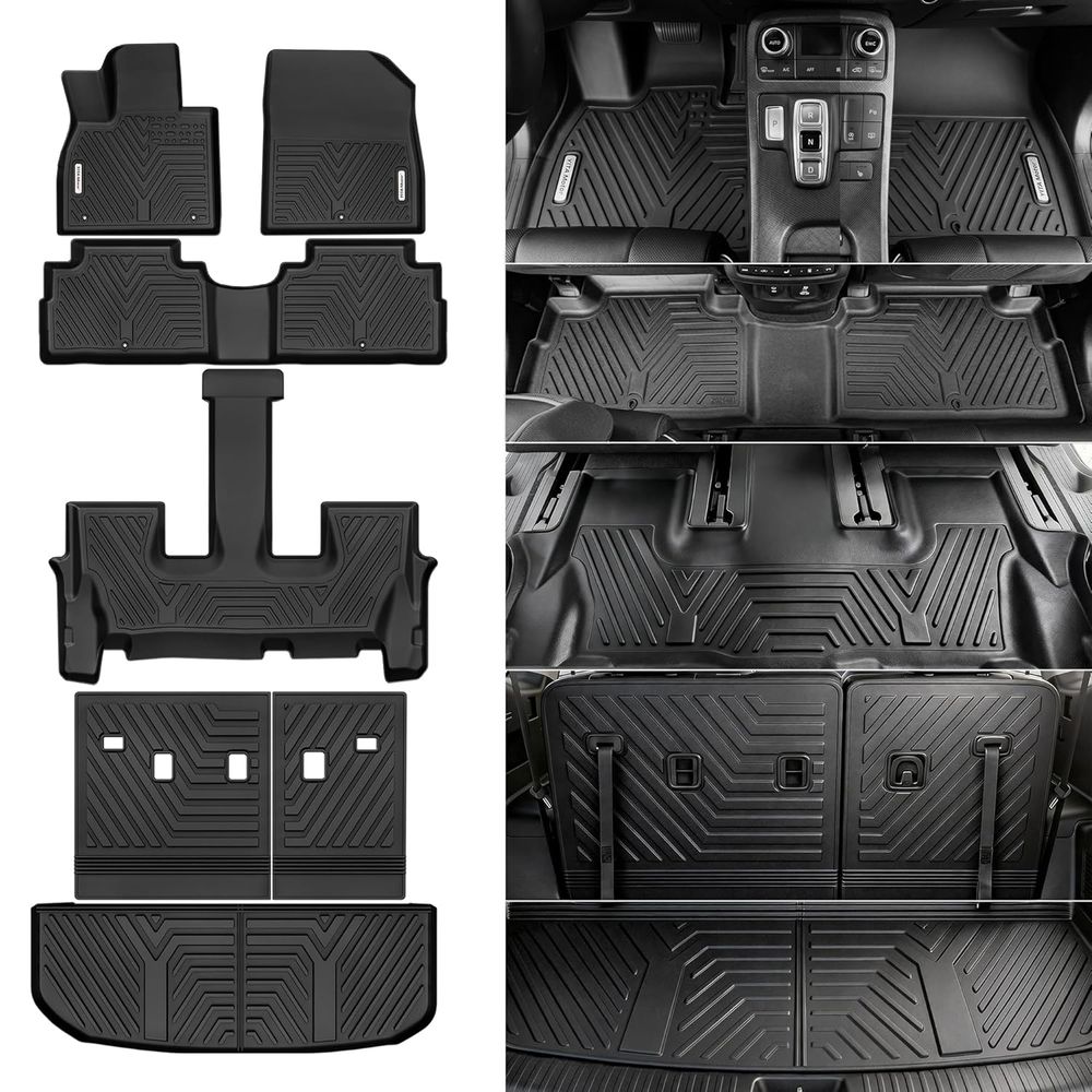 Floor Mats for 2020-2025 Hyundai Palisade with 2nd Row Bucket Seats, Rear Trunk Mat with Backrest Mat Floor Mat Replacement for Hyundai Palisade Accessories TPE All Weather Floor Mats, Black