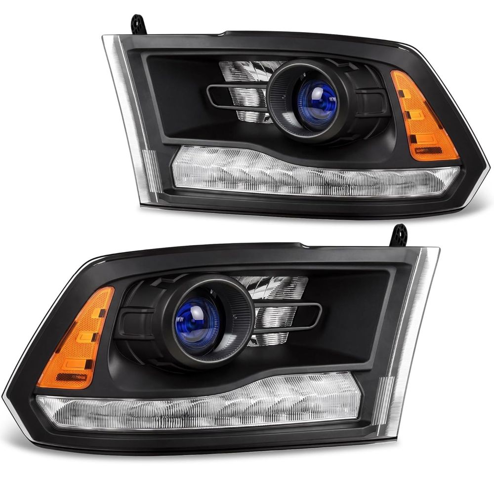 Dodge Ram LED headlights, Ram 1500 headlight assembly, 2009 Ram 1500 headlights, Ram 2500 LED headlamps, Ram 3500 headlight replacement, LED DRL headlights, black housing headlights, clear lens headlamps, amber reflector headlights, YITAMOTOR Ram headlights