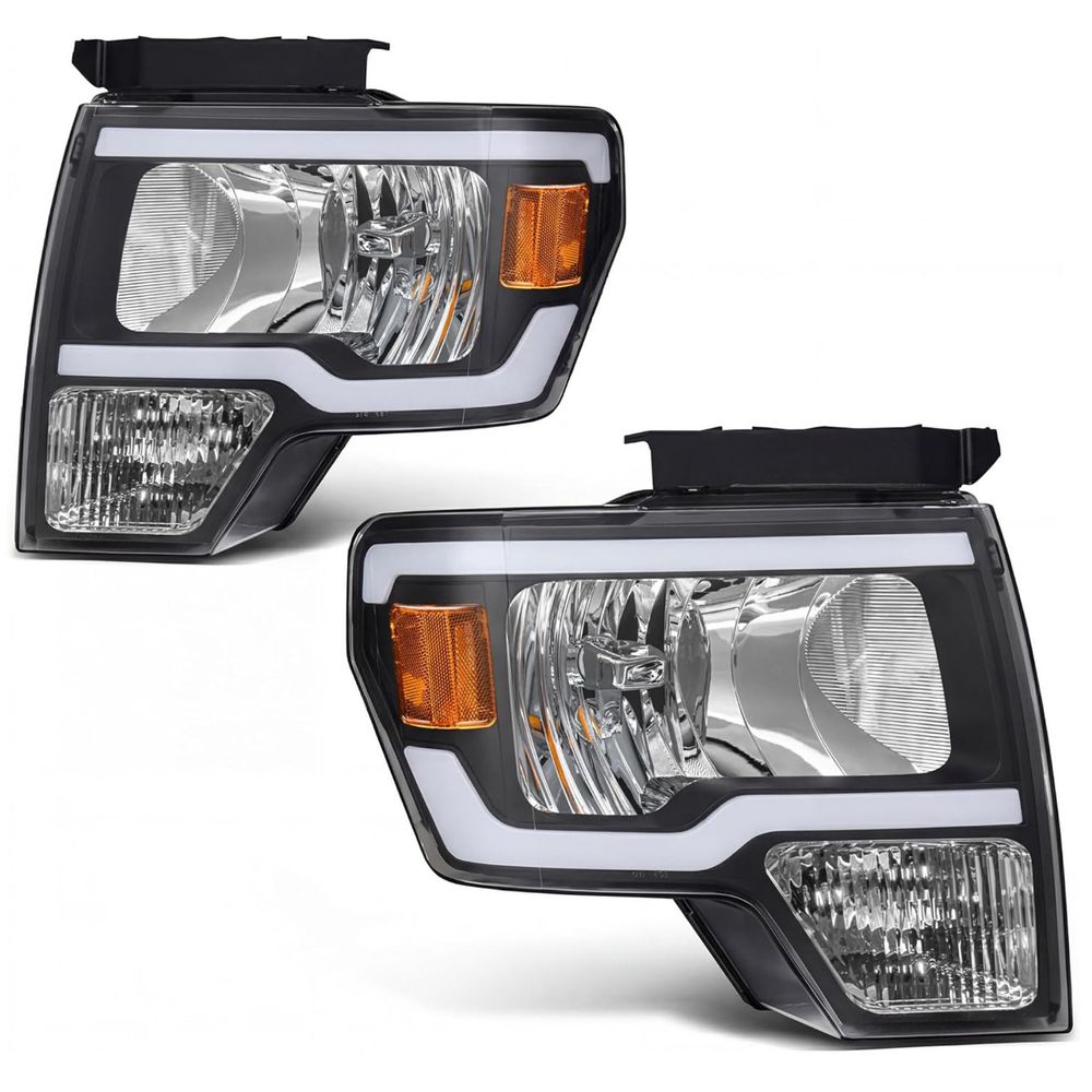 Ford F-150 LED headlights, 2009 Ford F-150 headlight assembly, 2010 F-150 headlamp replacement, 2011 Ford F-150 headlights, 2012 F-150 LED DRL headlights, 2013 F-150 headlight kit, 2014 Ford F-150 headlights, black housing headlights, amber reflector headlamps, YITAMOTOR F-150 headlights