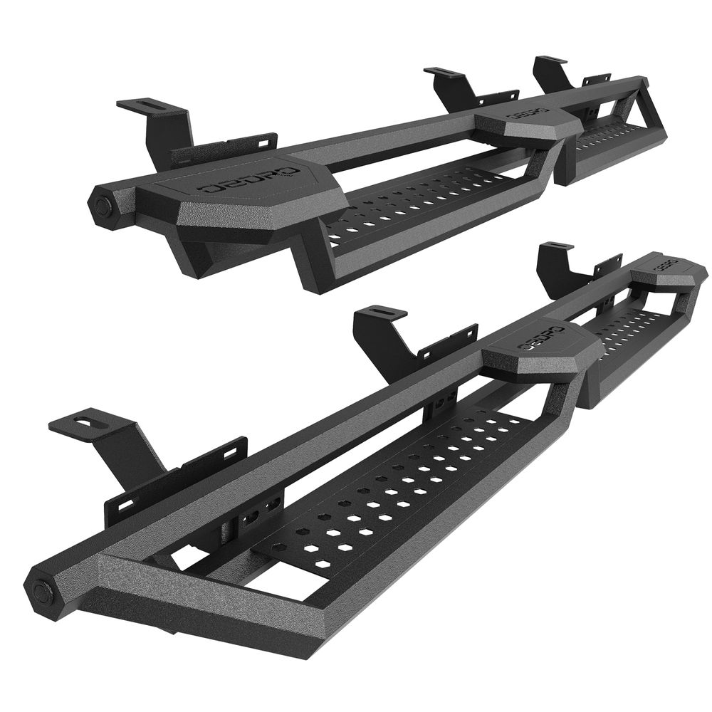 OEDRO 6.8in dual raised running boards for 2018-2026 Jeep Wrangler JL 4 Door, heavy duty steel side steps, 550lbs capacity nerf bars, off road step bars, bolt on no drill installation, truck SUV rock sliders, black powder coated step rails,2018-2026 Jeep Wrangler JL 4 Door, Jeep Wrangler running boards, Wrangler JL side steps, off road nerf bars, Jeep JL step bars, heavy duty running boards, dual step side steps, carbon steel rock sliders, bolt on running boards, Jeep accessories exterior, truck SUV side steps, black powder coated nerf bars