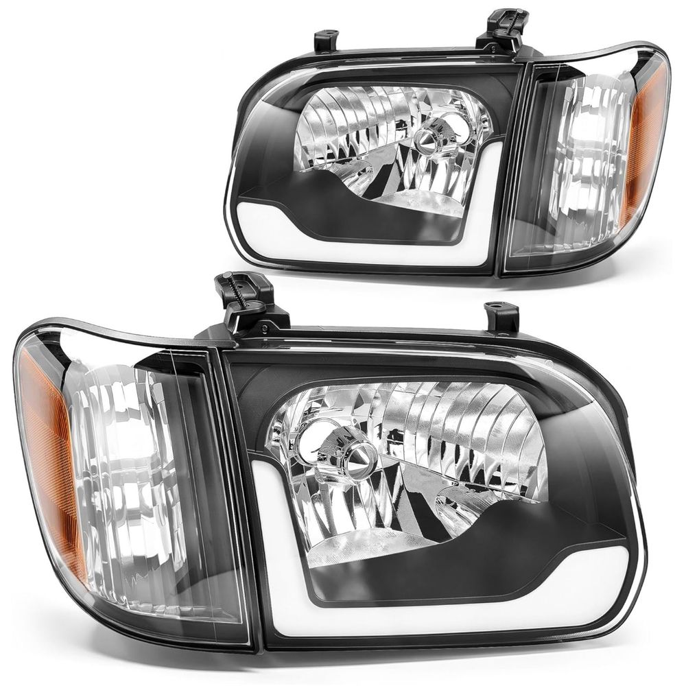Toyota Tundra headlights, 2005 Tundra headlight assembly, 2006 Tundra LED headlights, Toyota Sequoia headlamp replacement, LED DRL headlights, black housing headlights, amber reflector headlights, YITAMOTOR headlight assembly, aftermarket Toyota headlights, bolt-on headlight replacement