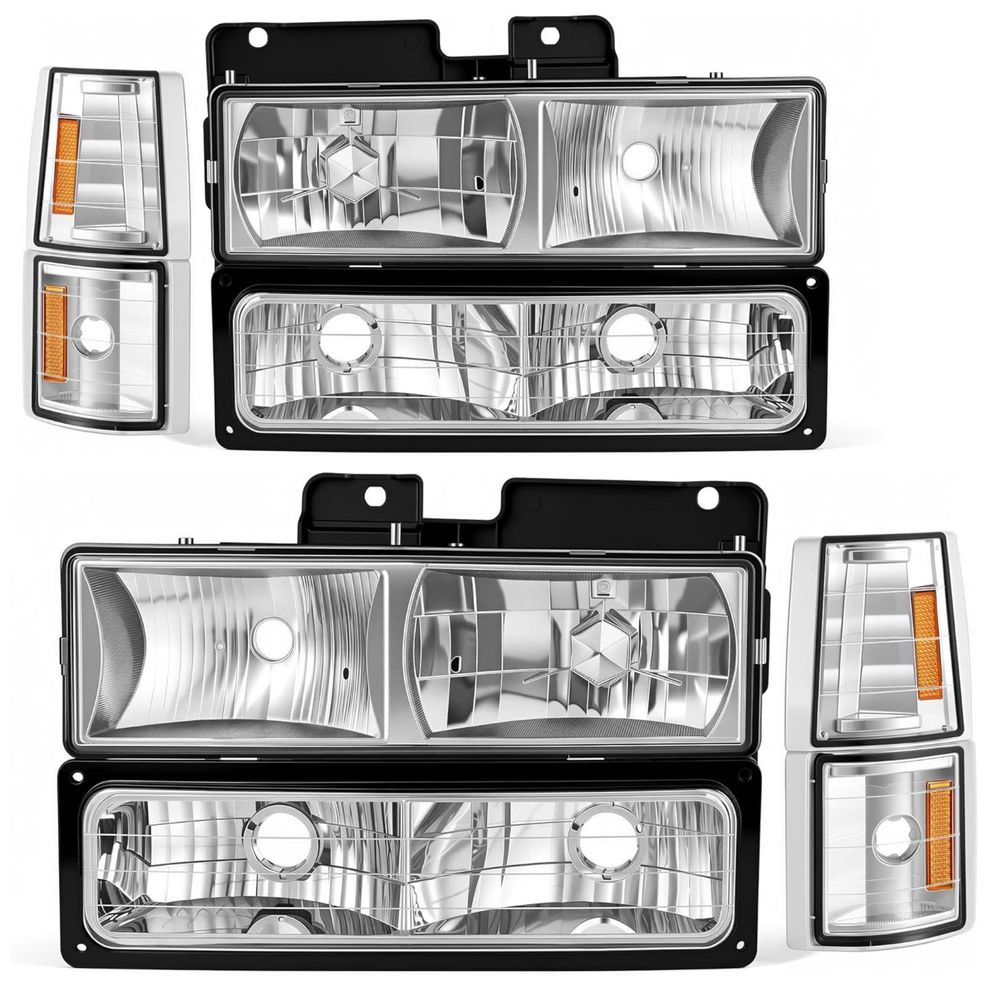 Chevy C/K headlight assembly, 1994 Chevy C1500 headlights, 1999 Chevy C3500 headlamp replacement, chrome housing headlights, amber reflector headlights, Chevy truck corner lights, C/K 2500 headlight kit, OEM style replacement headlights, YITAMOTOR headlamps, aftermarket Chevy truck lighting
