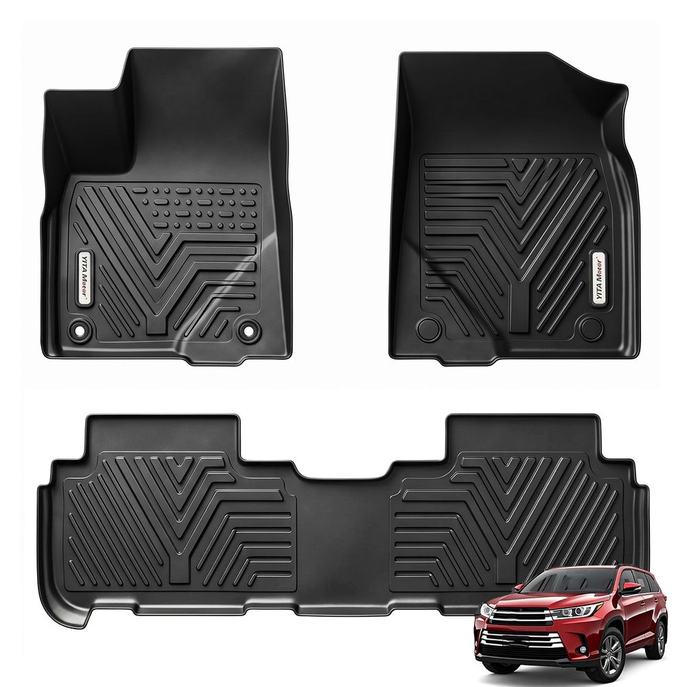 Toyota Highlander floor mats, Toyota Highlander floor liners, Highlander all weather floor mats, Highlander accessories, Toyota Highlander interior accessories, 2014 Highlander floor mats, 2015 Highlander floor liners, 2016 Toyota Highlander mats, 2017 Highlander accessories, 2018 Highlander floor mats, 2019 Highlander floor liners, TPE floor mats, rubber floor liners, custom fit floor mats, waterproof floor mats, 3D laser measured floor liners, front row floor mats, second row floor liners, 1st and 2nd row floor mats, non slip floor mats, heavy duty floor liners, Toyota SUV accessories, YITAMOTOR floor mats