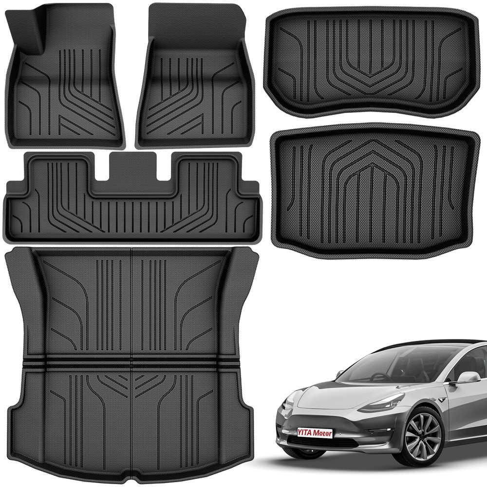 Tesla Model 3 floor mats, Tesla Model 3 floor liners, Tesla Model 3 cargo liner, Tesla Model 3 trunk mat, Tesla Model 3 frunk mat, Tesla Model 3 rear trunk liner, Tesla Model 3 rear trunk well liner, 2020 Tesla Model 3 floor mats, 2021 Tesla Model 3 floor mats, 2022 Tesla Model 3 floor mats, 2023 Tesla Model 3 floor mats, all weather floor mats, all weather floor liners, custom fit floor mats, waterproof floor mats, TPR floor mats, XPE floor mats, 3 layer floor mats, interior accessories, Tesla Model 3 accessories, front trunk liner, rear cargo mat, heavy duty floor liners, YITAMOTOR floor mats