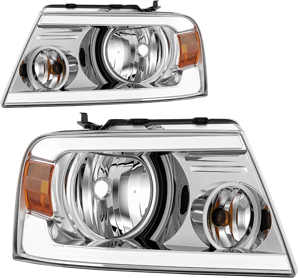 YITAMOTOR headlights, 2004 Ford F-150 headlights, 2005 Ford F-150 headlights, 2006 Ford F-150 headlights, 2007 Ford F-150 headlights, 2008 Ford F-150 headlights, 2004-2008 Ford F-150 headlights, 2006 Lincoln Mark LT headlights, 2007 Lincoln Mark LT headlights, 2008 Lincoln Mark LT headlights, 2006-2008 Lincoln Mark LT headlights, Ford F150 replacement headlights, Lincoln Mark LT headlight assembly, LED DRL headlights, LED daytime running lights, chrome housing headlights, H13 high low beam headlights, H13 headlight bulbs not included, 3157NA turn signal bulbs, headlights with harness included, waterproof replacement headlights, sealed silicone housing, one-way vent headlights, moisture-resistant headlight assembly, metallic parabolic reflectors, brighter headlight beam, broad uniform beam distribution, impact-resistant polycarbonate lens, vibration-resistant headlights, micro-prism side reflectors, nighttime visibility headlights, all-weather replacement headlights, not compatible with 2004 F-150 Heritage, not compatible with Flareside bed models
