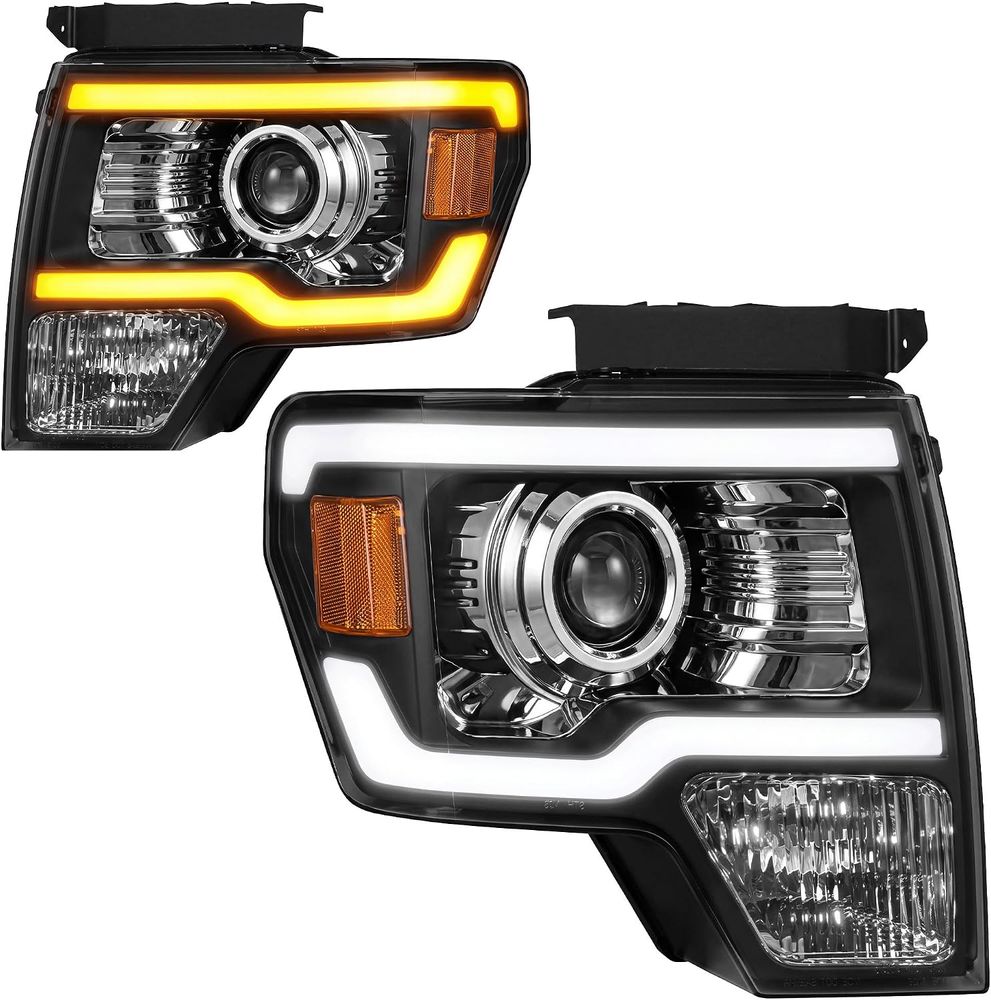 YITAMOTOR headlights, 2009 Ford F-150 headlights, 2010 Ford F-150 headlights, 2011 Ford F-150 headlights, 2012 Ford F-150 headlights, 2013 Ford F-150 headlights, 2014 Ford F-150 headlights, 2009-2014 Ford F-150 headlights, Ford F150 replacement headlights, Ford F-150 headlight assembly, LED DRL projector headlights, dual-beam projector headlights, sequential turn signal headlights, LED daytime running lights, H7 dual-beam projector, H7 high beam bulbs, H7 low beam bulbs, 3157NA turn signal bulbs, headlights with bulbs and harness, factory halogen headlight replacement, stock halogen models, brighter headlight beam, metallic parabolic reflectors, broad beam distribution, uniform beam pattern, waterproof headlight assembly, sealed silicone housing, one-way vent headlights, impact-resistant polycarbonate lens, vibration-resistant headlights, micro-prism side reflectors, nighttime visibility headlights, all-weather replacement headlights, not for factory HID models