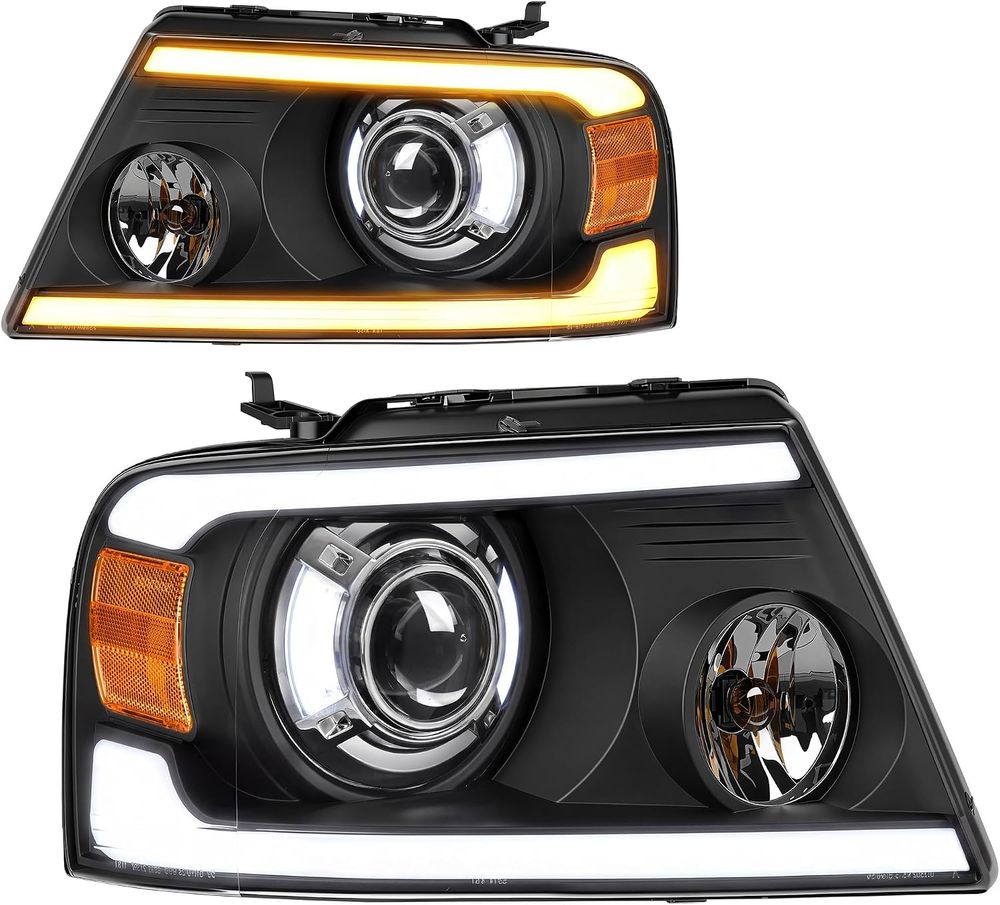 YITAMOTOR headlights, 2004 Ford F-150 headlights, 2005 Ford F-150 headlights, 2006 Ford F-150 headlights, 2007 Ford F-150 headlights, 2008 Ford F-150 headlights, 2004-2008 Ford F-150 headlights, 2006 Lincoln Mark LT headlights, 2007 Lincoln Mark LT headlights, 2008 Lincoln Mark LT headlights, 2006-2008 Lincoln Mark LT headlights, Ford F150 replacement headlights, Lincoln Mark LT headlight assembly, LED DRL projector headlights, dual-beam projector headlights, black housing headlights, sequential turn signal headlights, LED daytime running lights, H7 dual-beam projector, H7 high beam bulbs, H7 low beam bulbs, 3157NA turn signal bulbs, headlights with bulbs and harness, brighter headlight beam, metallic parabolic reflectors, broad uniform beam distribution, waterproof headlight assembly, sealed silicone housing, one-way vent headlights, impact-resistant polycarbonate lens, vibration-resistant headlights, micro-prism side reflectors, nighttime visibility headlights, all-weather replacement headlights, not compatible with 2004 F-150 Heritage, not compatible with Flareside bed models