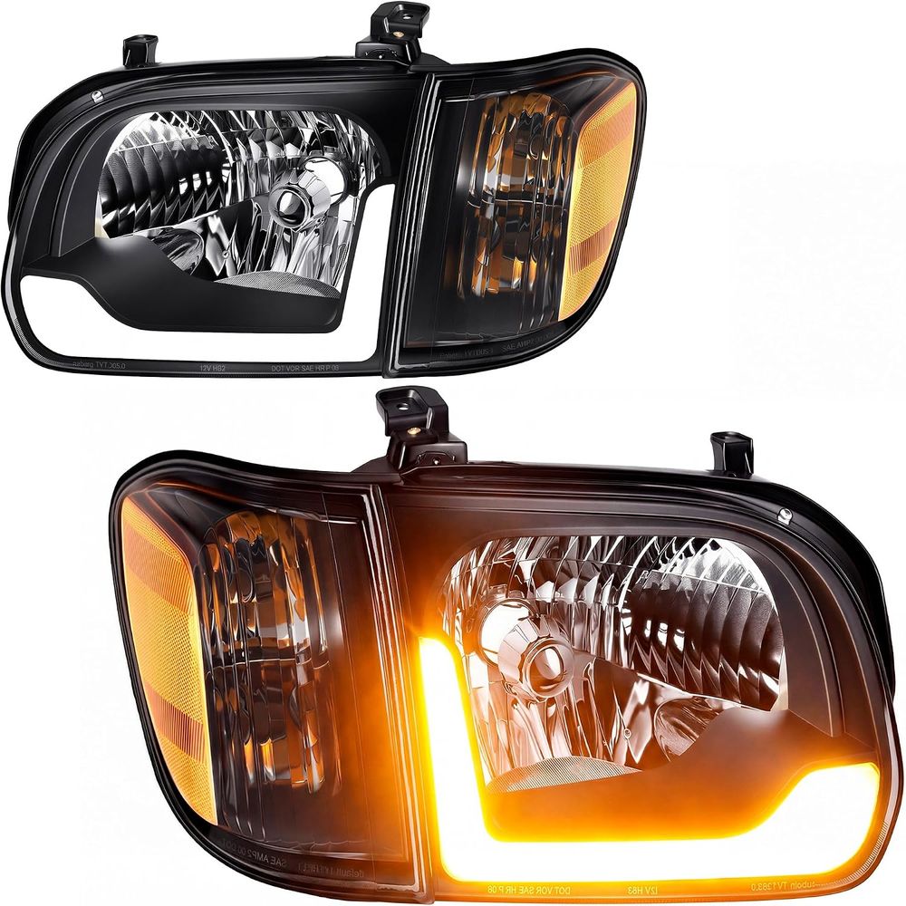 YITAMOTOR headlights, LED DRL headlights Toyota Tundra, sequential turn signal headlights, 2005-2006 Tundra Double Cab headlights, 2005-2007 Sequoia headlights, black housing headlight assembly, H4 headlights no bulbs, waterproof LED headlights, Toyota Tundra aftermarket headlights, Sequoia LED DRL, bolt-on headlight replacement, 360 side reflector headlights
