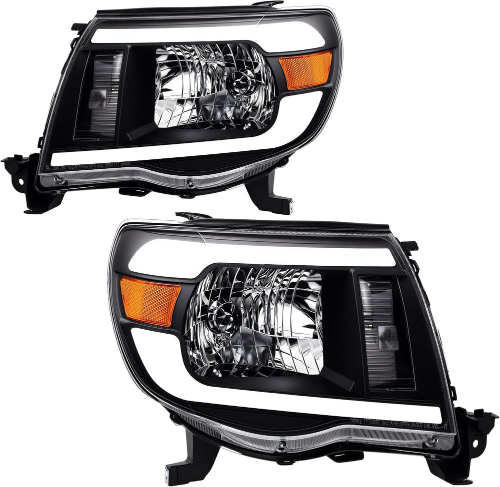 YITAMOTOR headlights, 2005 Toyota Tacoma headlights, 2006 Toyota Tacoma headlights, 2007 Toyota Tacoma headlights, 2008 Toyota Tacoma headlights, 2009 Toyota Tacoma headlights, 2010 Toyota Tacoma headlights, 2011 Toyota Tacoma headlights, 2005-2011 Toyota Tacoma headlights, Toyota Tacoma headlight assembly, Tacoma replacement headlamps, LED DRL headlights, LED daytime running lights, black housing headlights, amber reflector headlights, clear PC lens headlights, H4 headlights, H4 high low beam, driver passenger headlight pair, left right replacement headlights, sealed waterproof headlights, one-way pressure equalizing vents, micro-prism side safety reflectors, all-weather headlights, direct bolt-on headlights, plug and play replacement headlights, Toyota Tacoma accessories, bulbs not included