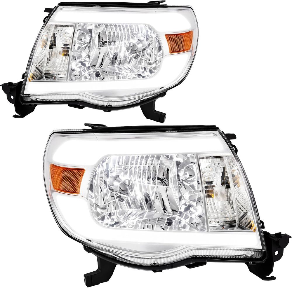 YITAMOTOR headlights, 2005 Toyota Tacoma headlights, 2006 Toyota Tacoma headlights, 2007 Toyota Tacoma headlights, 2008 Toyota Tacoma headlights, 2009 Toyota Tacoma headlights, 2010 Toyota Tacoma headlights, 2011 Toyota Tacoma headlights, 2005-2011 Toyota Tacoma headlights, Toyota Tacoma headlight assembly, Tacoma replacement headlamps, LED DRL headlights, LED daytime running lights, chrome housing headlights, amber reflector headlights, clear lens headlights, PC lens headlights, H4 headlights, H4 high low beam, driver passenger headlight pair, left right replacement headlights, sealed waterproof headlights, one-way pressure equalizing vents, micro-prism side safety reflectors, all-weather headlights, direct bolt-on headlights, plug and play replacement headlights, Toyota Tacoma accessories, bulbs not included