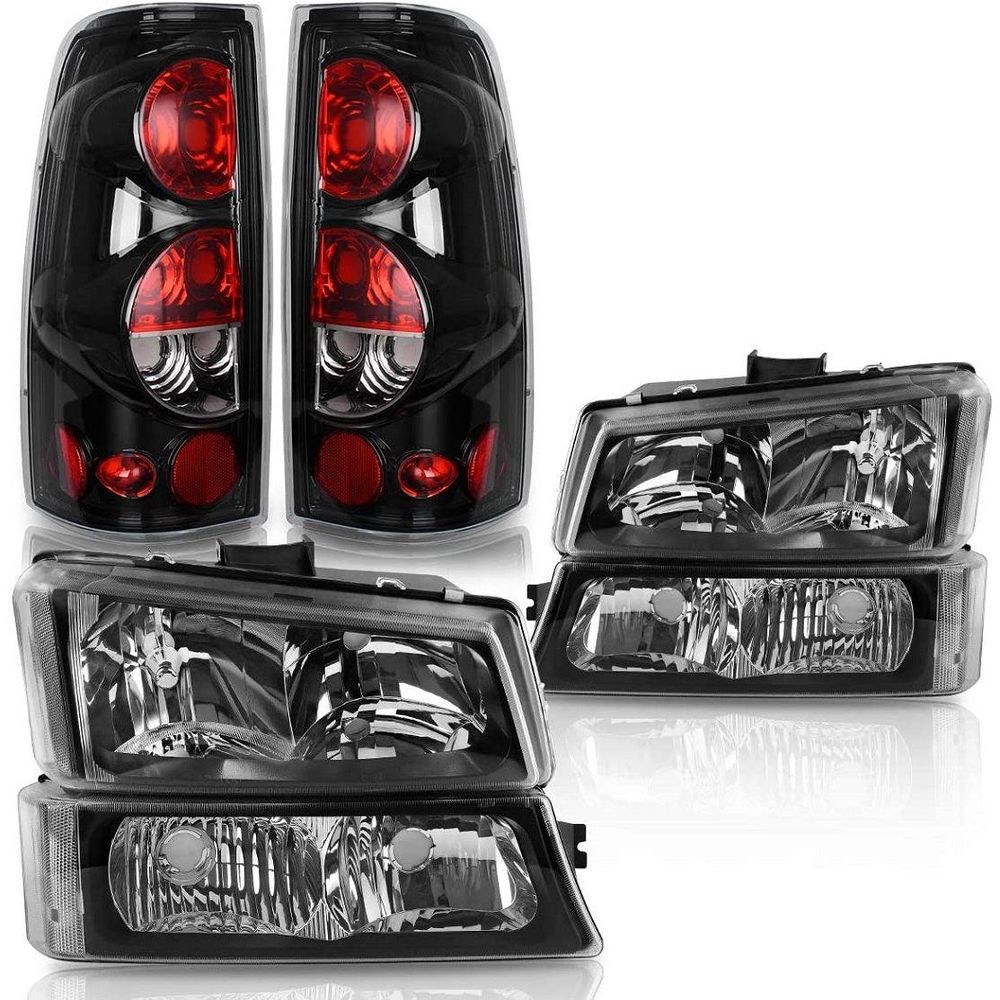 Headlight Assembly+Taillights Combo For 2003-2006 Chevy Silverado 1500 2500HD / 04-06 3500 Silverado / 2007 Silverado Classic Black Housing Headlight Clear Lens Taillight