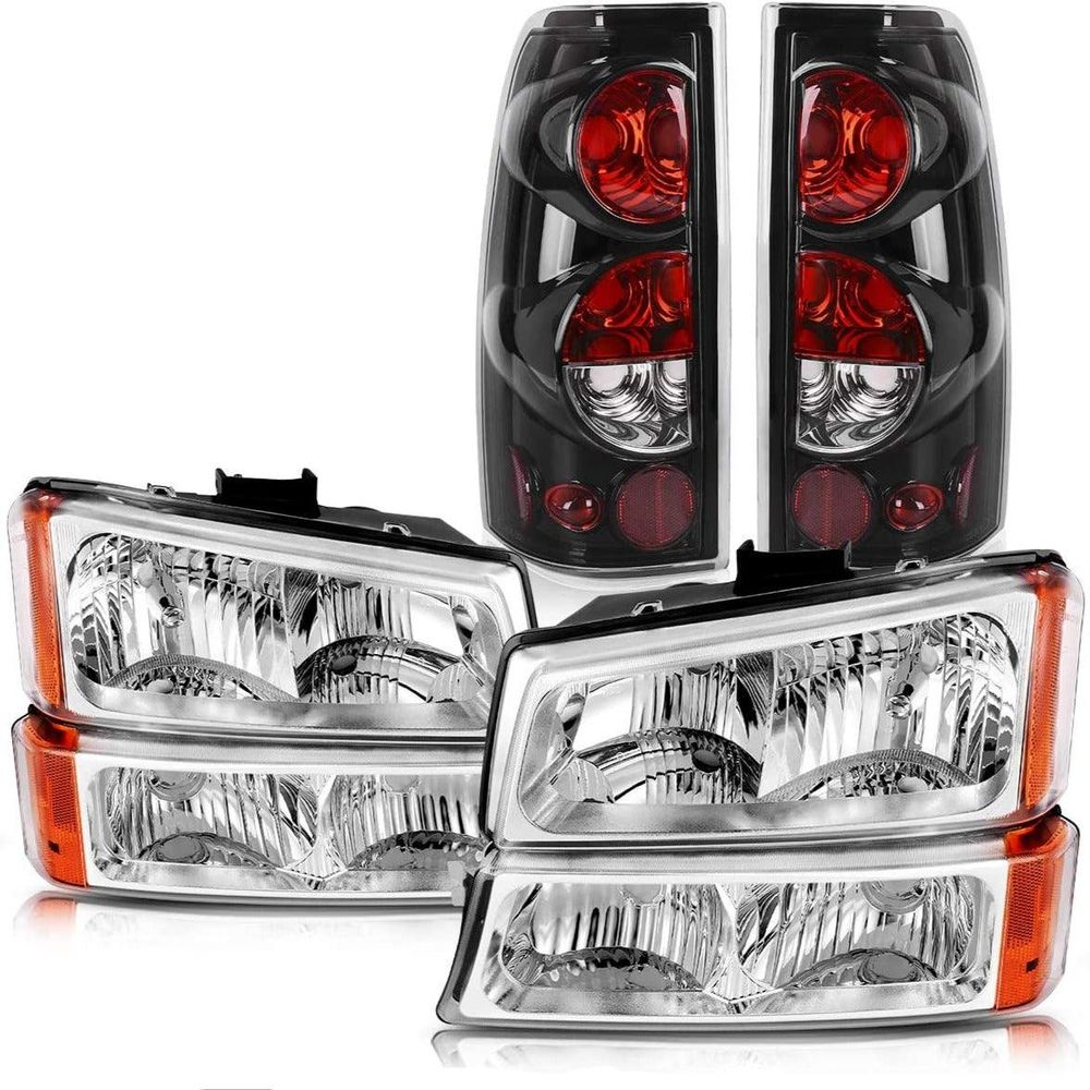 2003-2006 Chevrolet Silverado 1500/2500HD Chrome Housing Headlight Assembly + Taillights