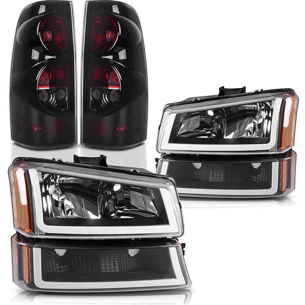 2003-2006 Chevrolet Silverado LED DRL Headlights + Smoke Lens Taillights Combo