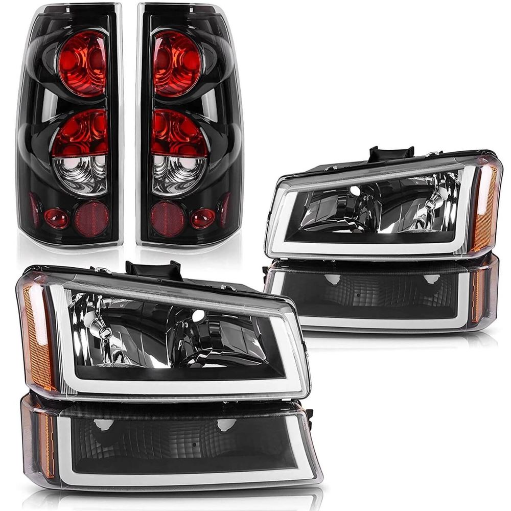 2003-2006 Chevrolet Silverado LED DRL Headlights + Clear Lens Taillights Combo
