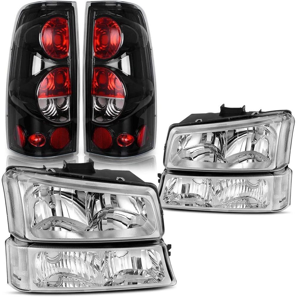 2003-2006 Chevy Silverado Chroming Headlight + Black Tail Lights Set