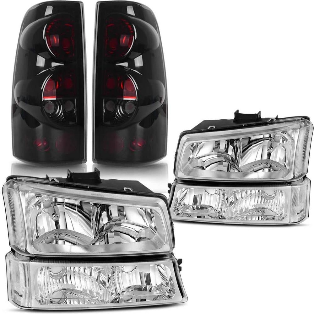 2003-2006 Chevy Silverado 1500 2500 3500 Chrome Headlights + SMOKE Tail Light Set