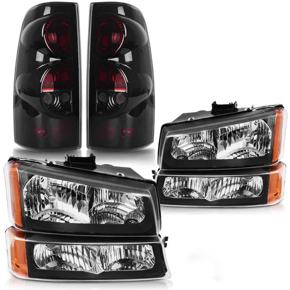 2003-2006 Chevy Silverado 1500 2500 Black Headlights + Smoke Tail Lights Set