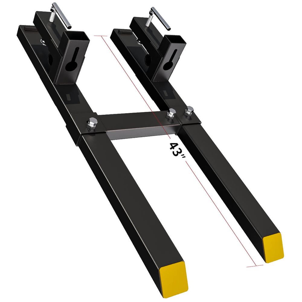43" Clamp on Pallet Forks 1500LBS with Adjustable Stabilizer Bar