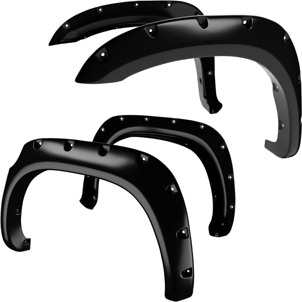 Fender Flares Kit Compatible for 2007-2013 Toyota Tundra, UV Protected Dura-Flex Material Smooth Black Finish Front Rear Wheels Pocket Rivet Style