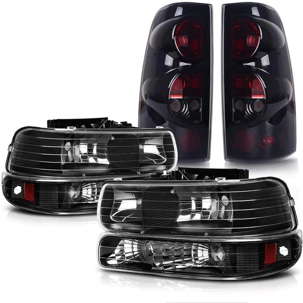 Headlight Assembly & Taillights Combo Set For 99-02 Chevy Silverado 1500 2500/01-02 Chevy Silverado 1500HD 2500HD 3500 Not suitable for Barn Door, Stepside models