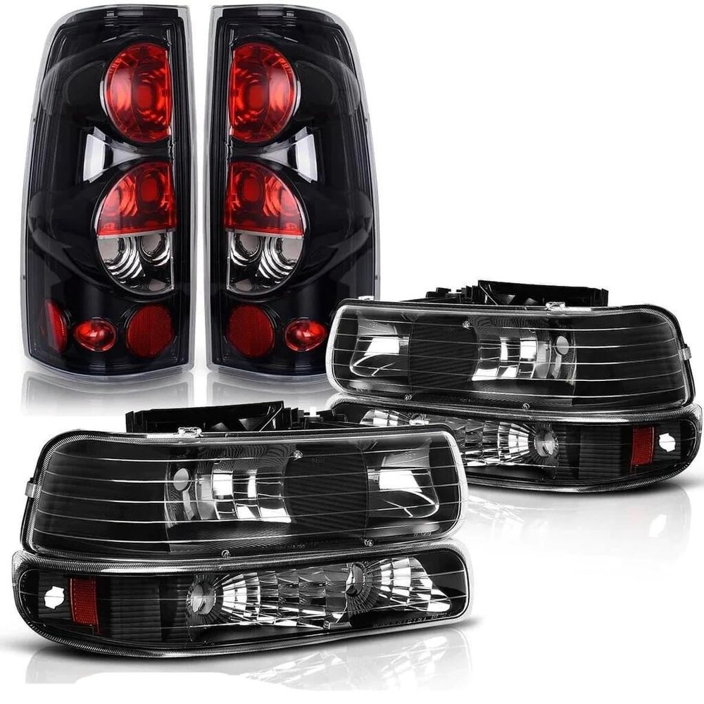  Headlights + Tali Lights Set for 1999-2002 Silverado Bumper Lamp Headlamps