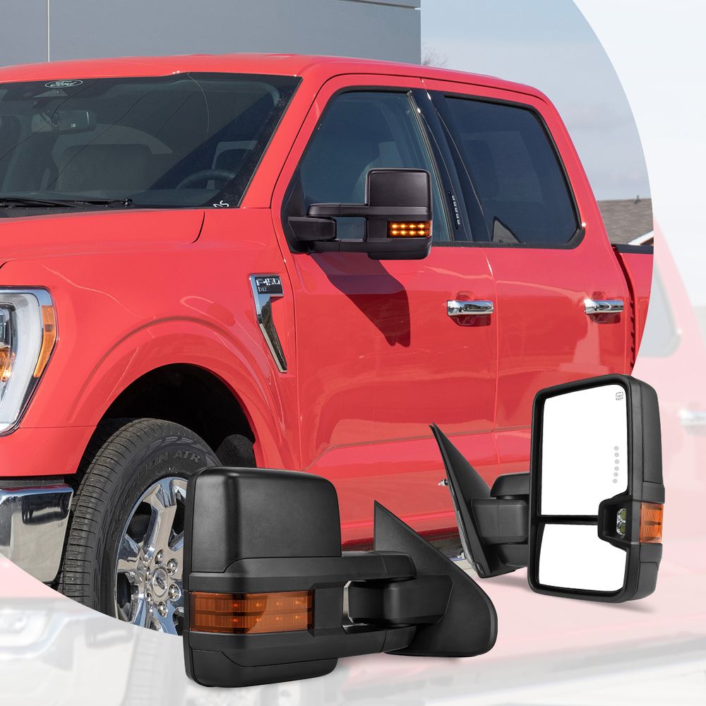 Power Folding Towing Mirrors Compatible with 2014-2018 Chevy Silverado GMC Sierra, Power Heated and LED Turn Signal Light Tow Mirror Set